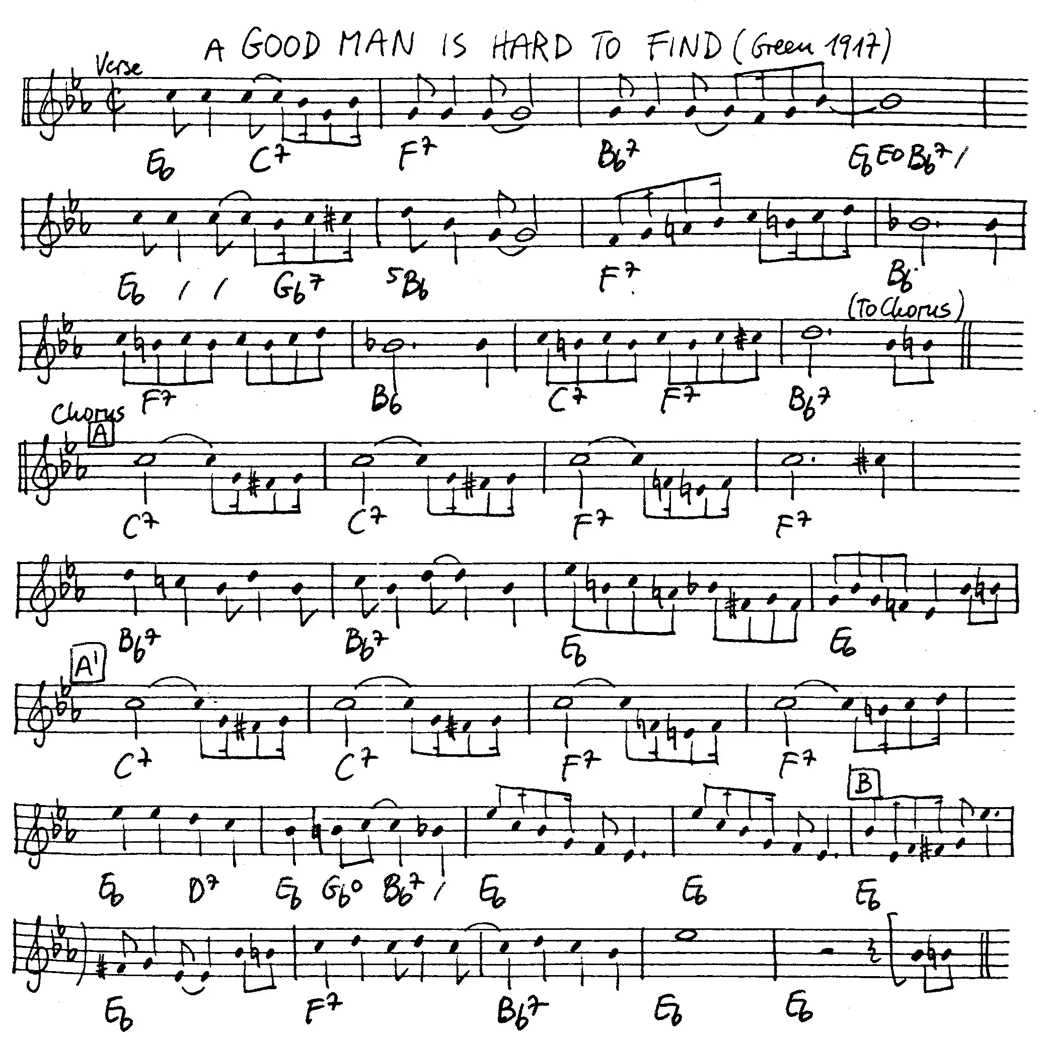 a good man is hard to find free jazz leadsheet - Courtesy of the Jungle Jazz Band